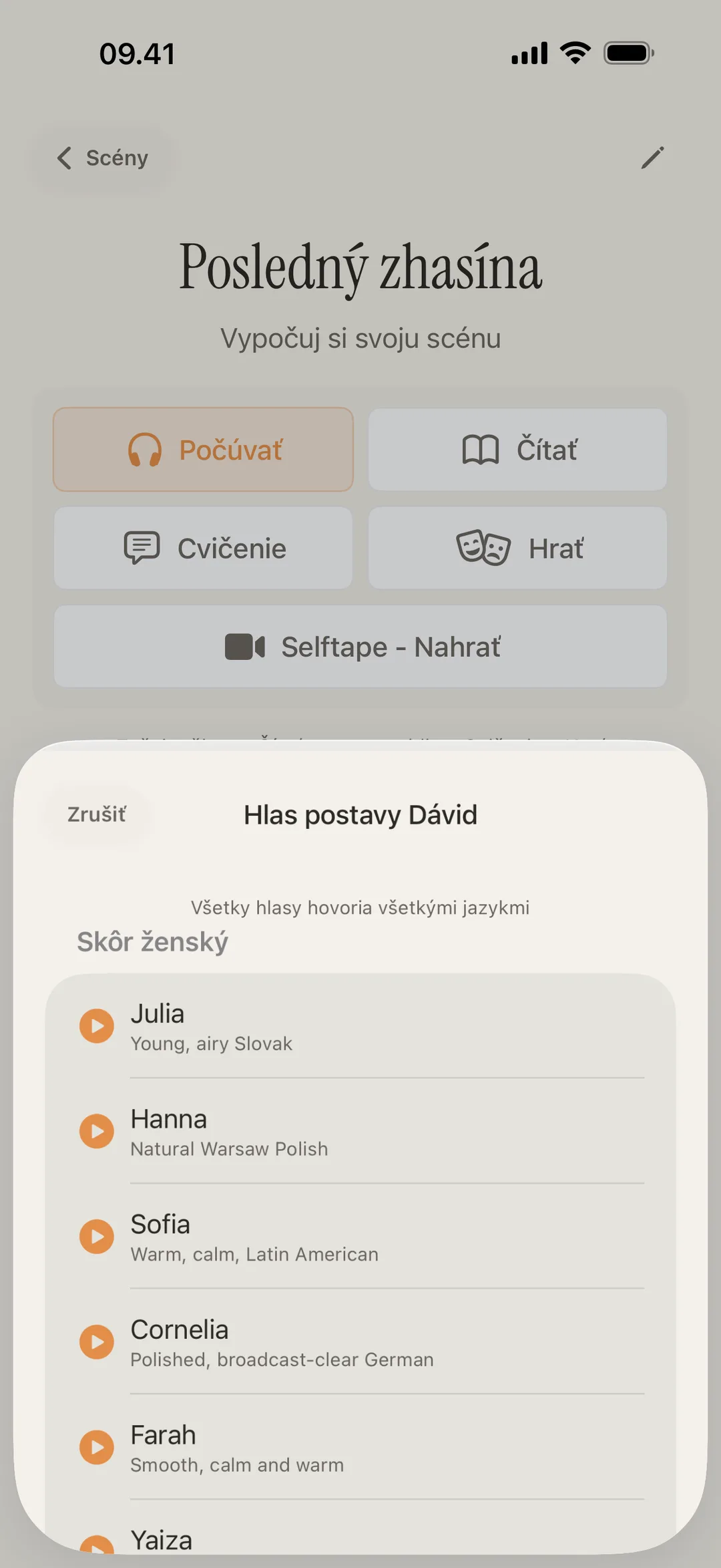 Knižnica hlasov blablabla so zreteľnými hlasmi postáv s rôznymi prízvukmi