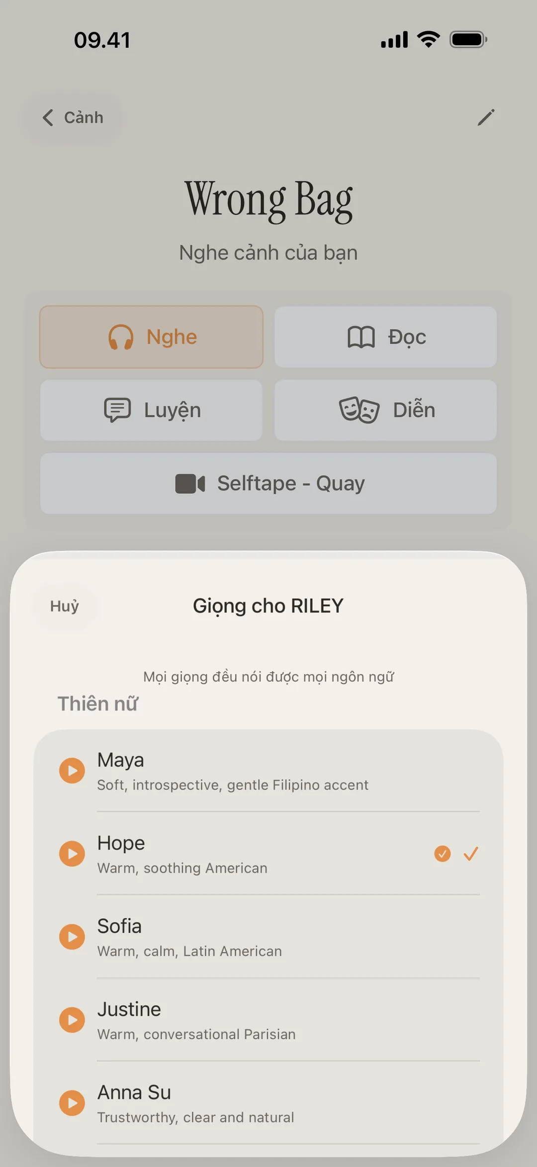 Ảnh chụp màn hình thư viện giọng nói blablabla hiển thị các giọng nhân vật riêng biệt với các chất giọng khác nhau